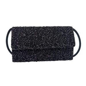 Franchi Black Floral Rosette Evening Clutch Purse Y2K Formal Wedding Bag